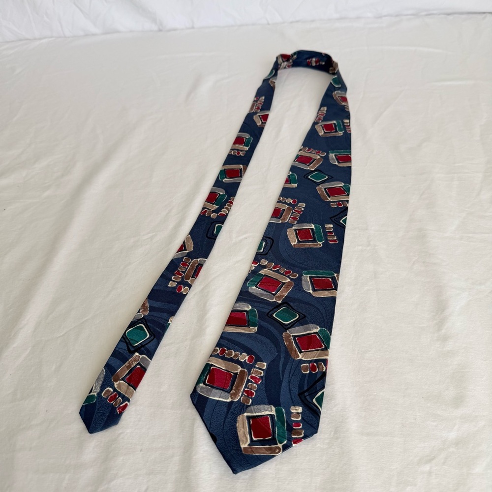 Vintage George Machado Zylos Silk Necktie Abstract Retro 90s Italian Silk - Picture 2 of 7